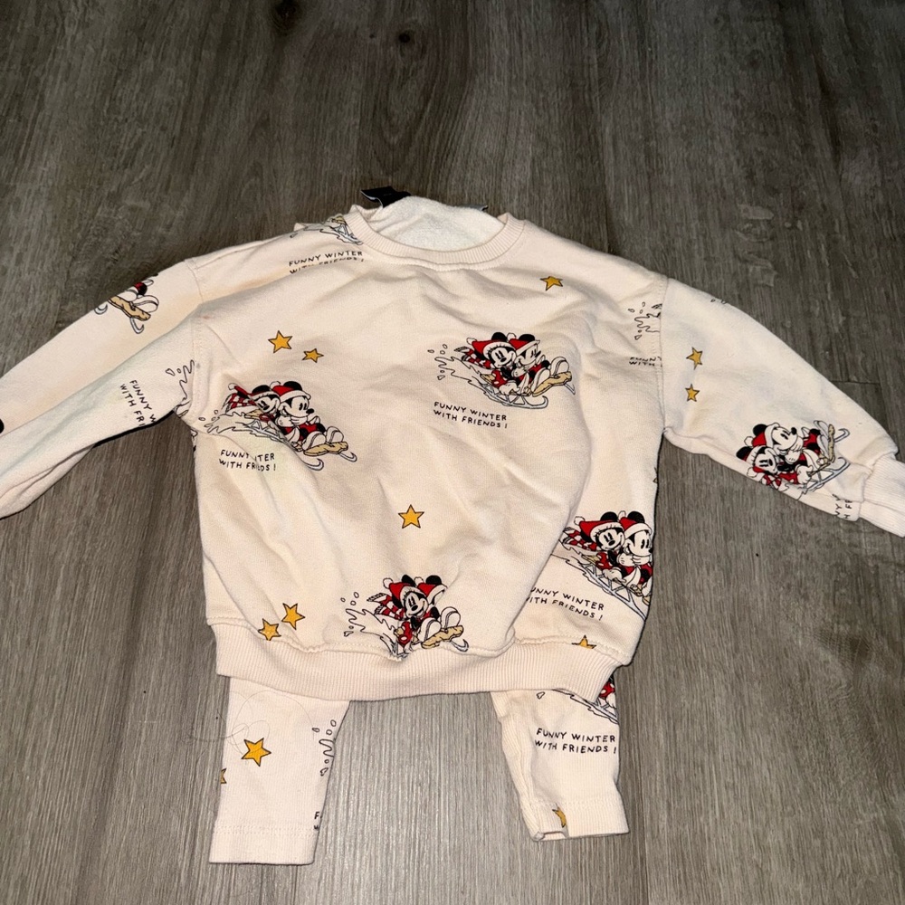 Zara Kids Matching Set - Cream with Cartoon Print